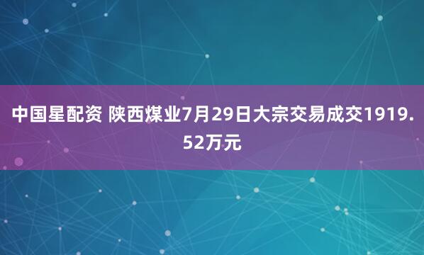 中国星配资 陕西煤业7月29日大宗交易成交1919.52万元