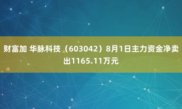 财富加 华脉科技（603042）8月1日主力资金净卖出1165.11万元