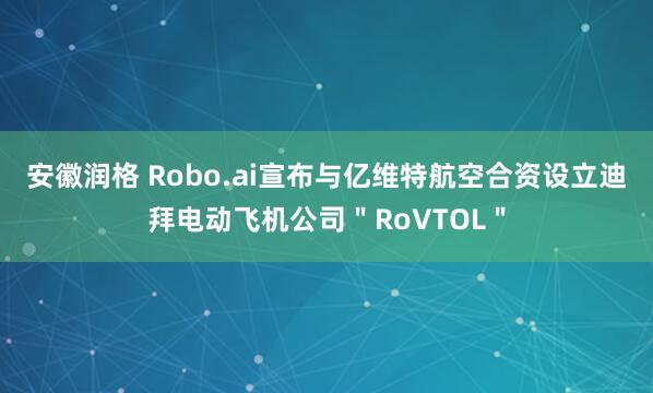 安徽润格 Robo.ai宣布与亿维特航空合资设立迪拜电动飞机公司＂RoVTOL＂